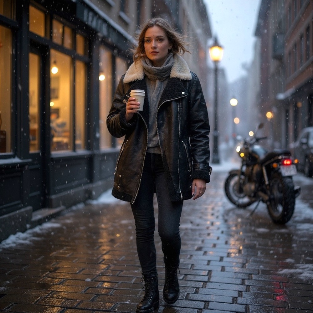 Avec Les Filles Faux shearling Vegan Leather Motorcycle Biker Jacket S